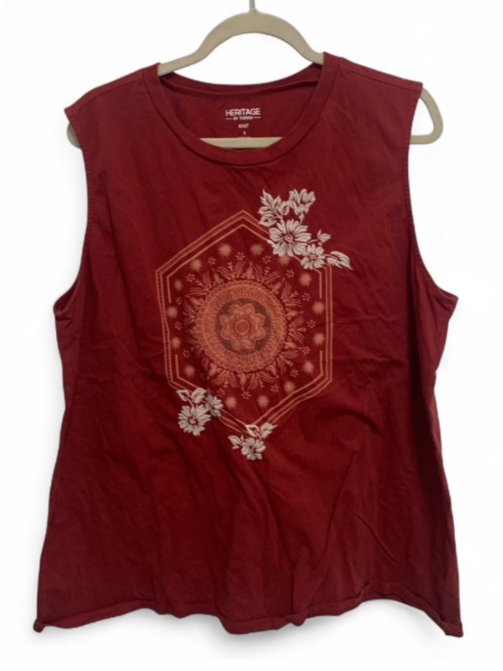 Torrid Heritage Red Embroidered Floral Medallion Boho Tank Top